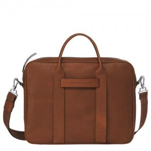 Longchamp 3D Briefcase M Cognac | OLJIPVN-28