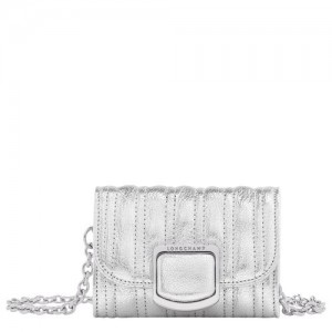 Longchamp Brioche Metal Card holder with chain Silver | BGERYVK-20