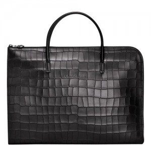 Longchamp Croco Block Briefcase S Black | HGLQFUD-06