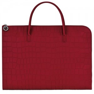 Longchamp Croco Block Briefcase S Red | DQCKAJT-04