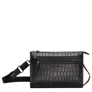 Longchamp Croco Block Crossbody bag Black | PMXJENC-67