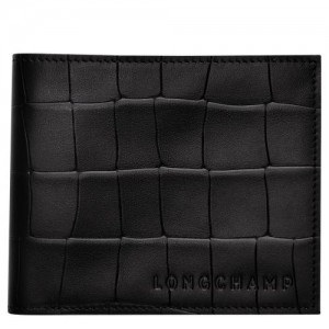 Longchamp Croco Block Wallet Black | LJIMUZF-51