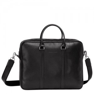 Longchamp Le Foulonne Briefcase M Black | AIDYSUC-58