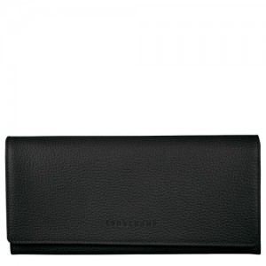 Longchamp Le Foulonne Long continental wallet Black | FESIUQL-47