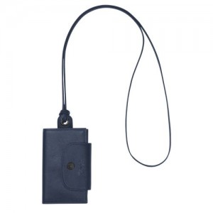 Longchamp Le Pliage Cuir Card holder with necklace Navy | RPSKBNZ-82