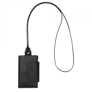 Longchamp Le Pliage Cuir Card holder with necklace Black | HYLURXO-53