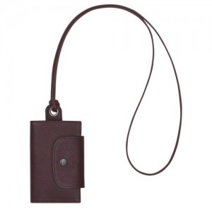 Longchamp Le Pliage Cuir Card holder with necklace Burgundy | KMCFNTW-56