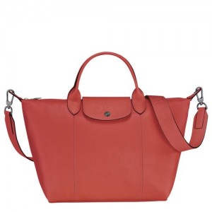 Longchamp Le Pliage Cuir Top handle bag M Terracotta | SJMEAZC-32