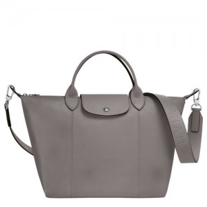 Longchamp Le Pliage Cuir Top handle bag M Turtledove | WJTERIU-56