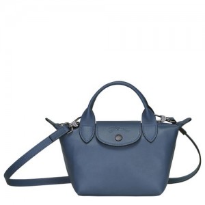 Longchamp Le Pliage Cuir Top handle bag XS Pilot Blue | XGBMUKV-18