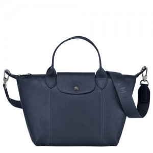 Longchamp Le Pliage Cuir Top handle bag S Navy | YIUODKF-74