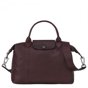 Longchamp Le Pliage Cuir Top handle bag M Burgundy | DORJVCU-15