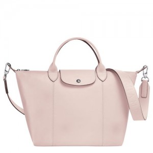 Longchamp Le Pliage Cuir Top handle bag M Pale Pink | FJUGMOR-07