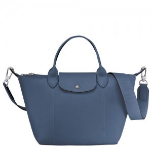 Longchamp Le Pliage Cuir Top handle bag S Pilot Blue | LVKTRQB-31