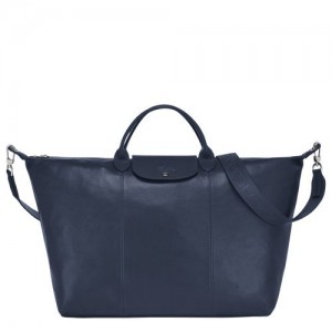 Longchamp Le Pliage Cuir Travel bag L Navy | OFNGHLV-09