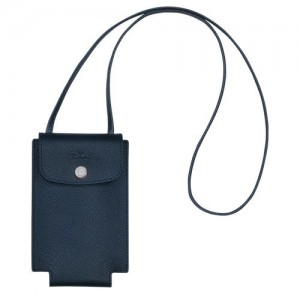 Longchamp Le Pliage Green Phone case with leather lace Navy | SIEXTWF-15