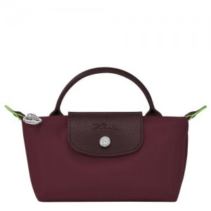 Longchamp Le Pliage Green Pouch with handle Burgundy | AQHTWXB-70