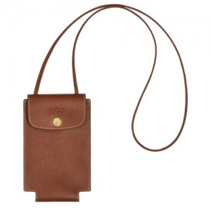 Longchamp Le Pliage Original Phone case with leather lace Brown | WMUVQAH-54