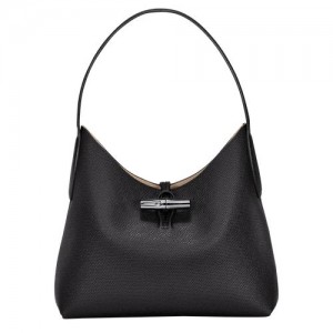 Longchamp Roseau Shoulder bag M Black | IXKQSFN-29