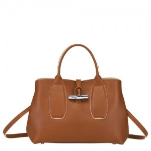 Longchamp Roseau Top handle bag M Cognac | DRSJXBL-98