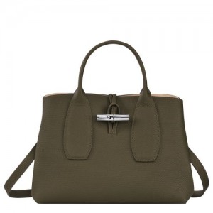 Longchamp Roseau Top handle bag M Khaki | HLDWMQT-89