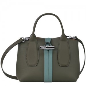 Longchamp Roseau Top handle bag S Khaki/Cypress | KOVLDMH-61