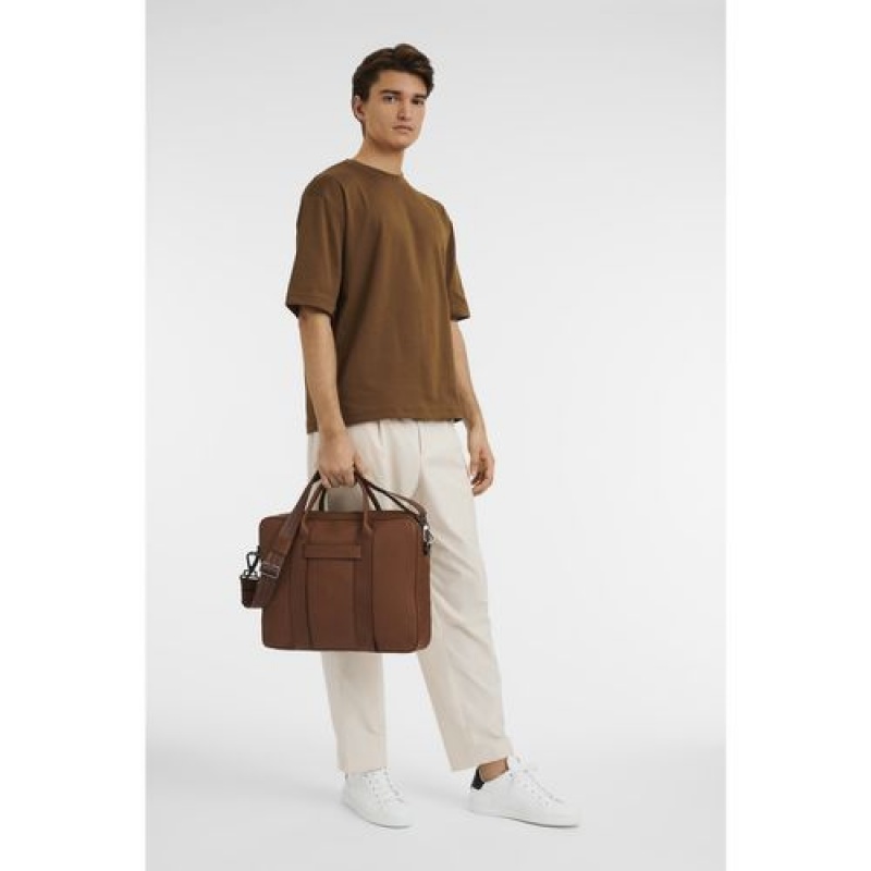 Longchamp 3D Briefcase M Cognac | GUZOMEV-91