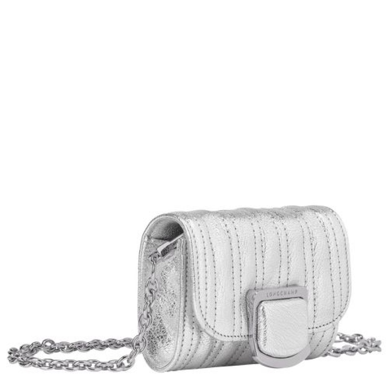 Longchamp Brioche Metal Card holder with chain Silver | BGERYVK-20