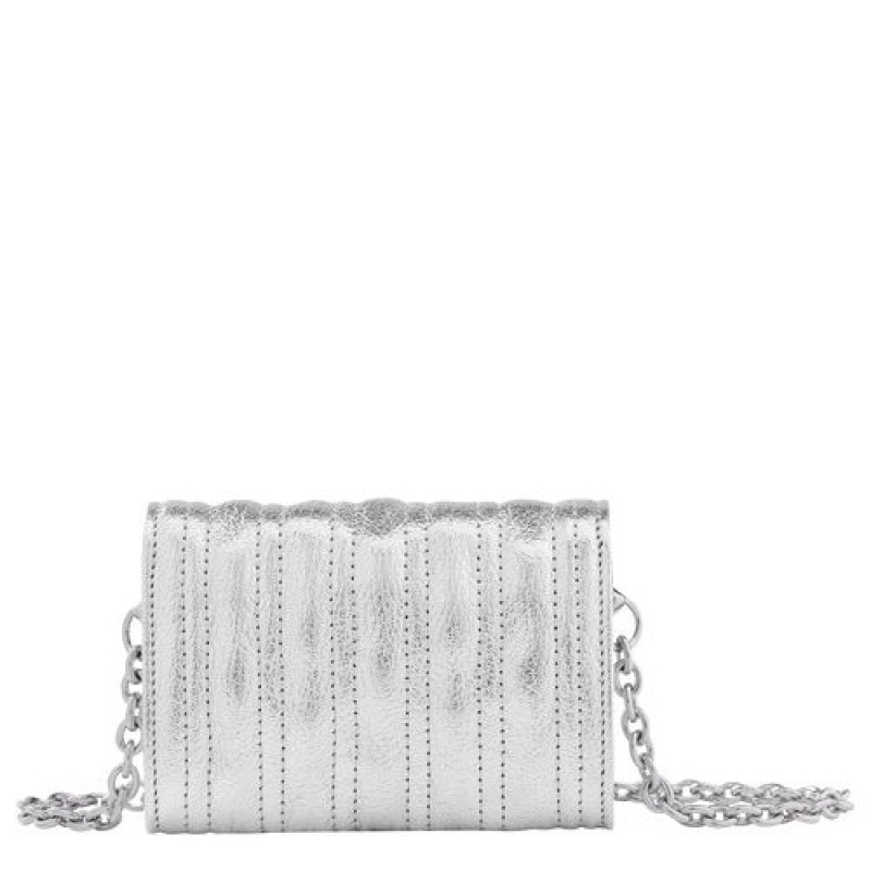 Longchamp Brioche Metal Card holder with chain Silver | BGERYVK-20