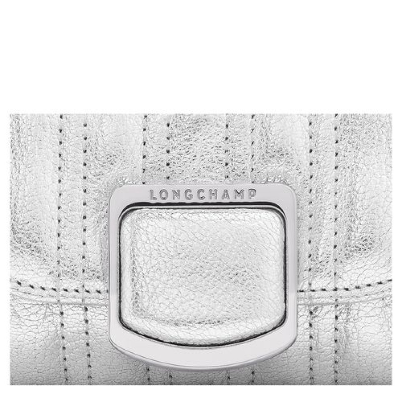 Longchamp Brioche Metal Card holder with chain Silver | BGERYVK-20