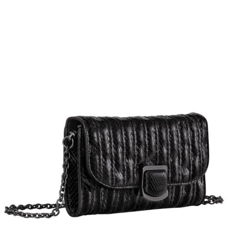 Longchamp Brioche Serpent Wallet on chain Black | ROAQHYZ-19