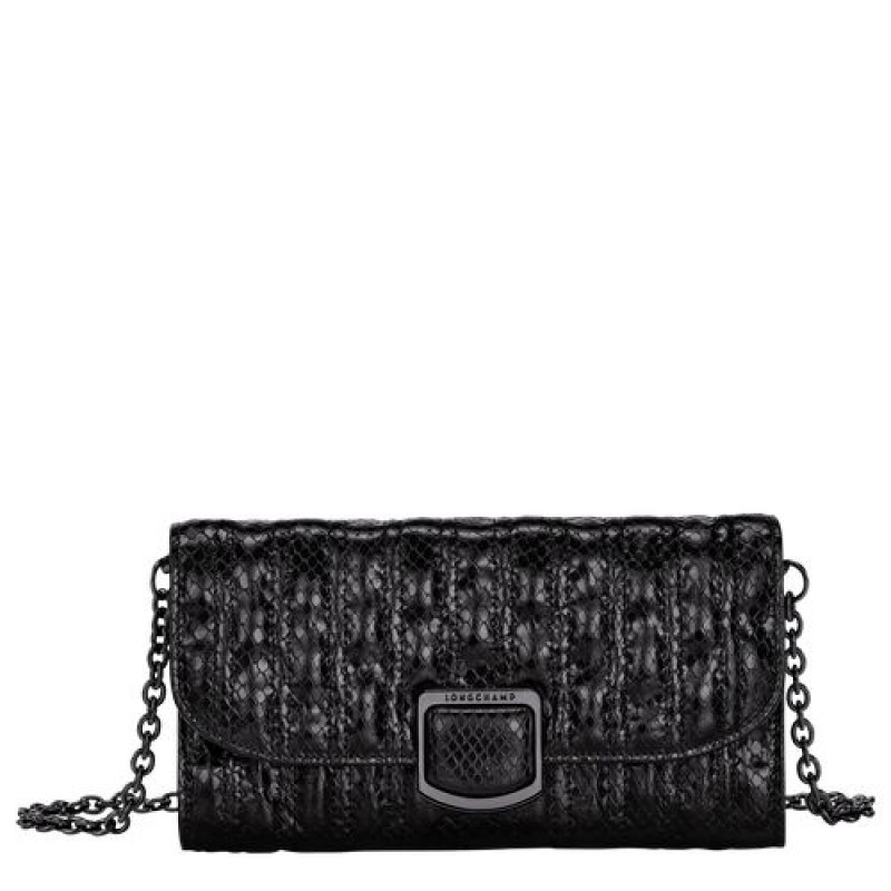 Longchamp Brioche Serpent Wallet on chain Black | ROAQHYZ-19