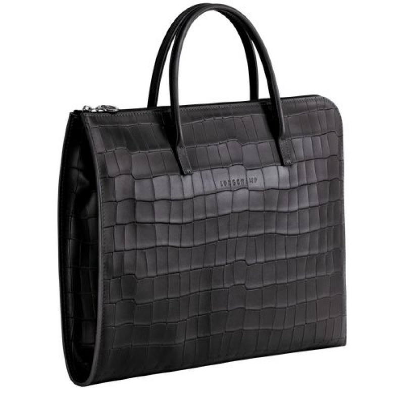 Longchamp Croco Block Briefcase S Black | UJGQYAF-75