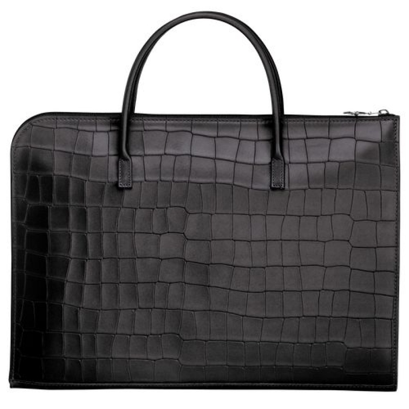 Longchamp Croco Block Briefcase S Black | UJGQYAF-75