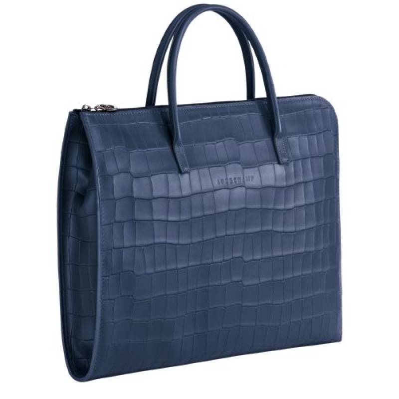 Longchamp Croco Block Briefcase S Navy | PQYIELX-80