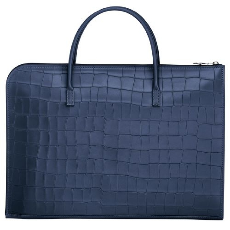 Longchamp Croco Block Briefcase S Navy | PQYIELX-80