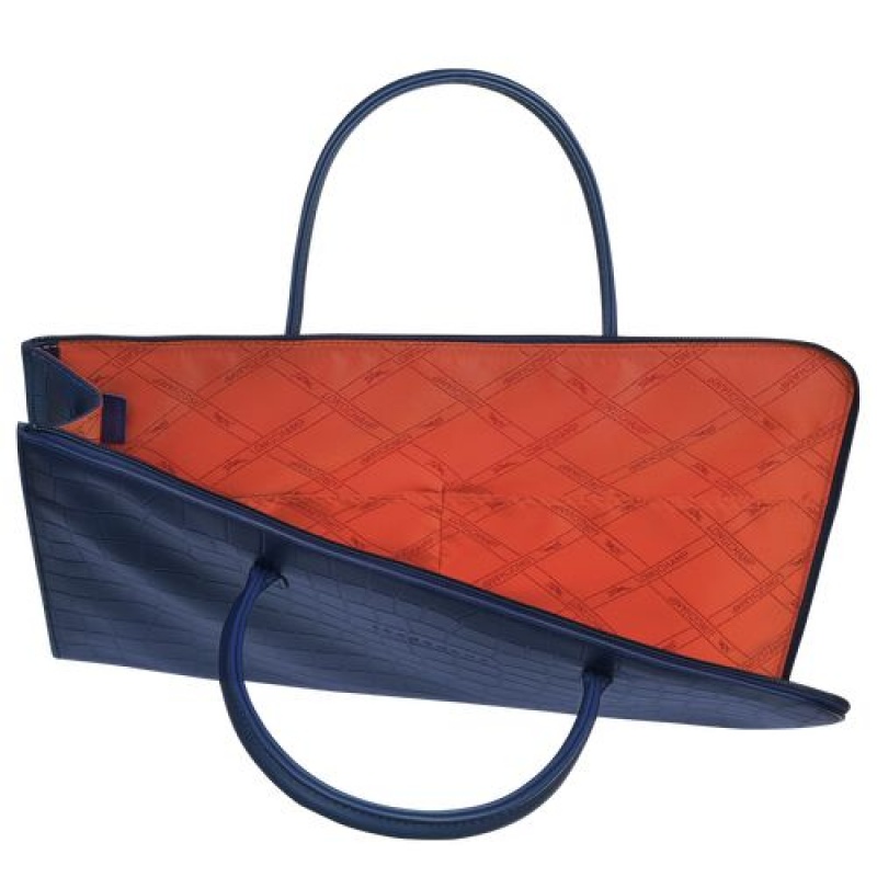 Longchamp Croco Block Briefcase S Navy | PQYIELX-80