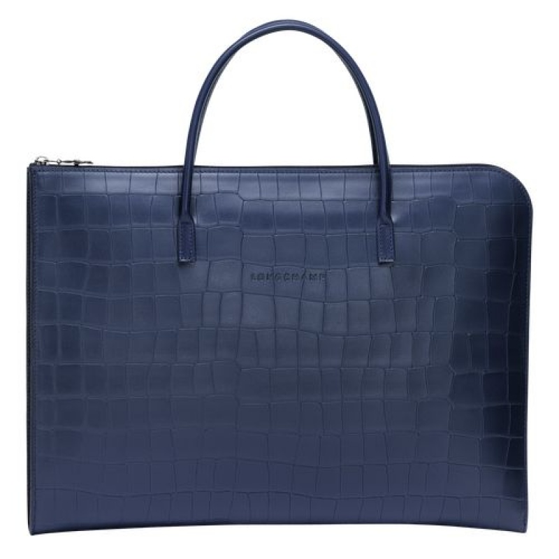 Longchamp Croco Block Briefcase S Navy | PQYIELX-80