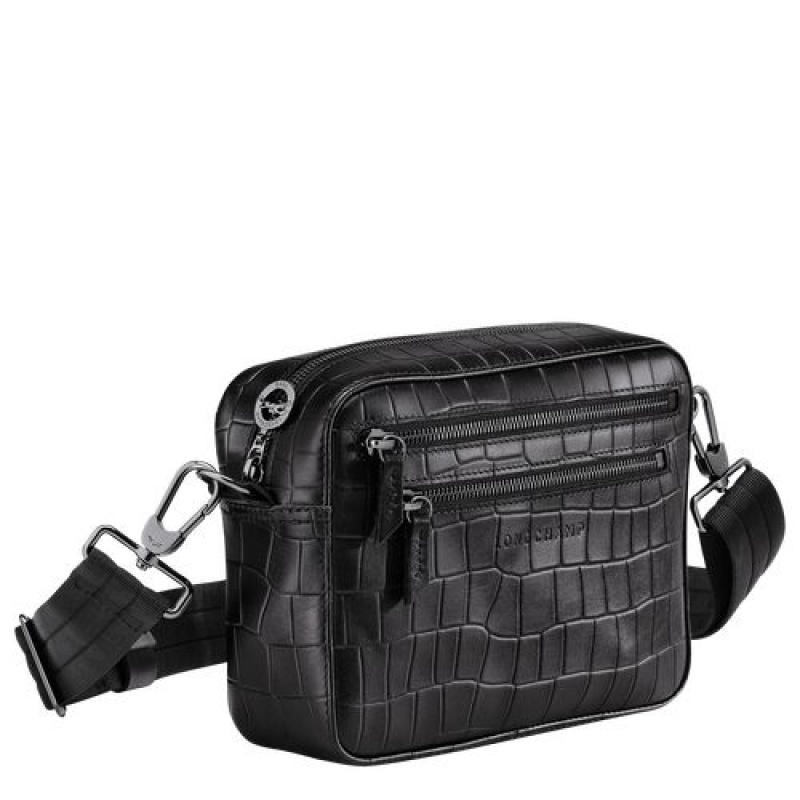 Longchamp Croco Block Crossbody bag Black | PGXVNFI-83