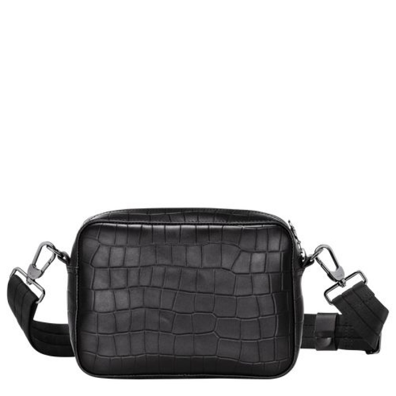 Longchamp Croco Block Crossbody bag Black | PGXVNFI-83