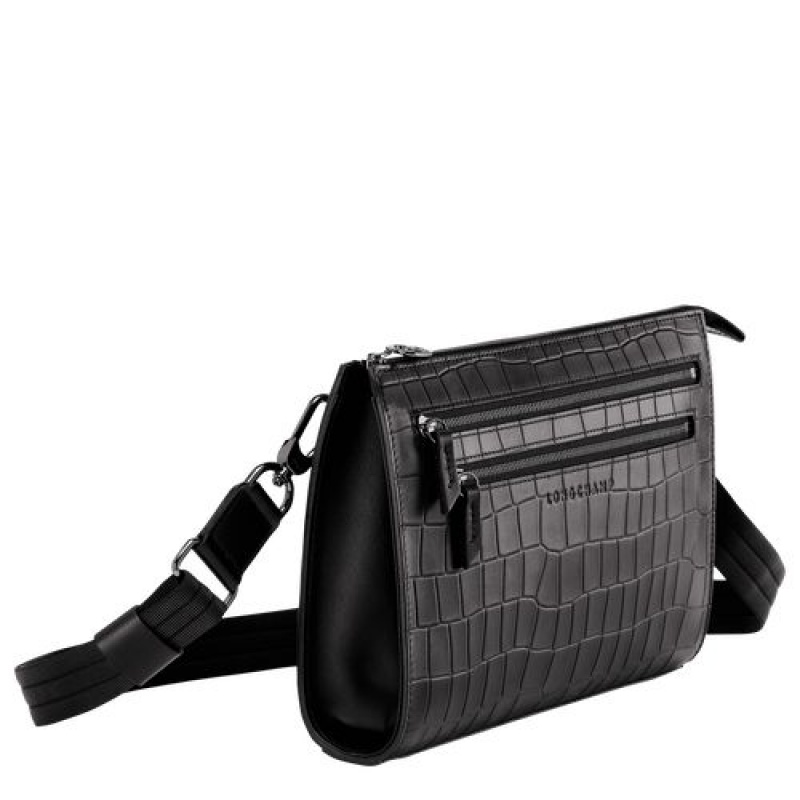 Longchamp Croco Block Crossbody bag Black | PMXJENC-67