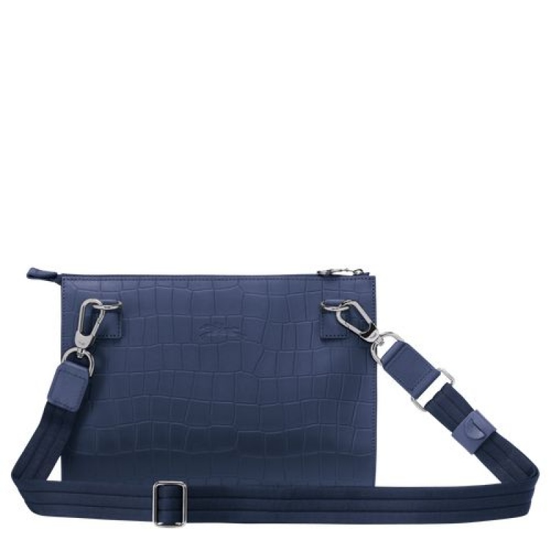 Longchamp Croco Block Crossbody bag Navy | RSCYVPT-79