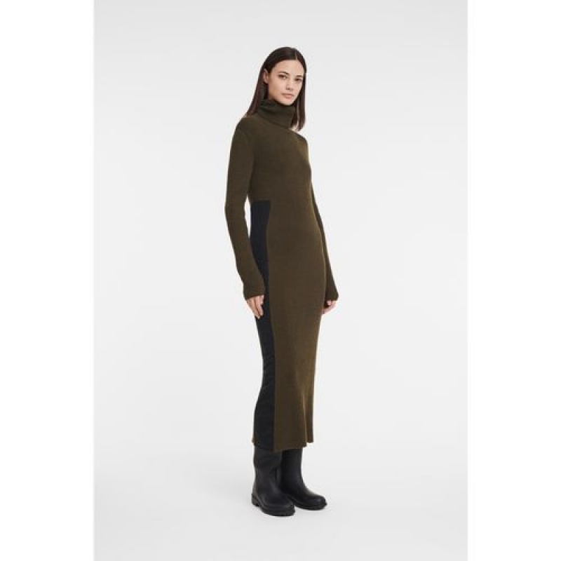 Longchamp Knitted long dress Khaki | KCGRXUB-35