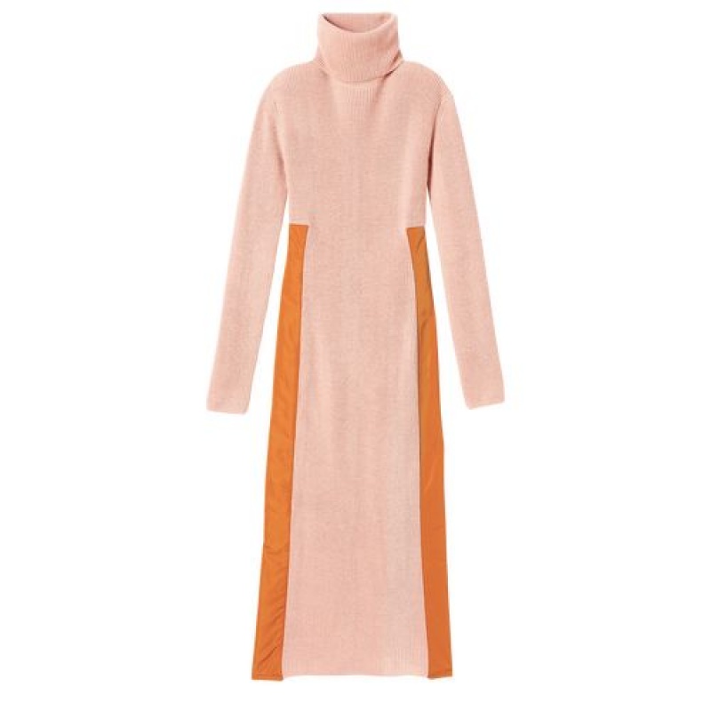 Longchamp Knitted long dress Pale Pink | GHBOSMJ-91