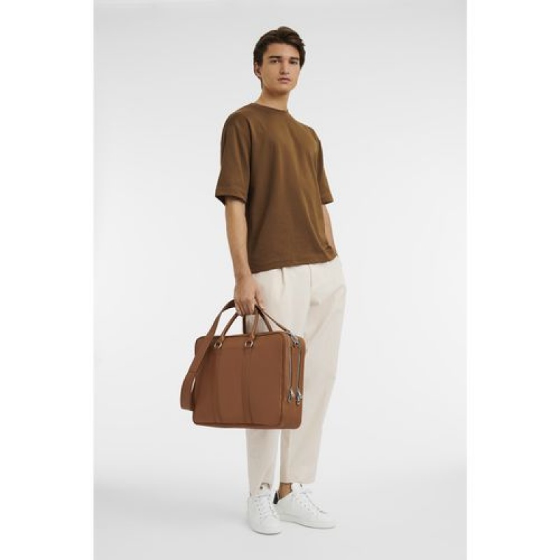 Longchamp Le Foulonne Briefcase L Caramel | KJWMDNR-87