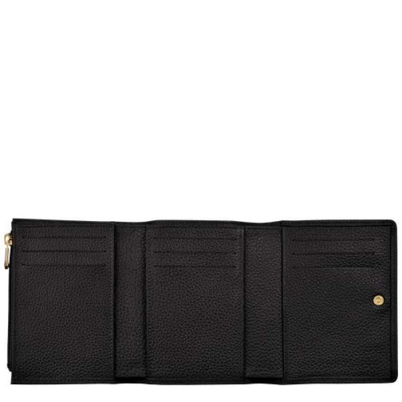 Longchamp Le Foulonne Compact wallet Black | VWKJBPC-45