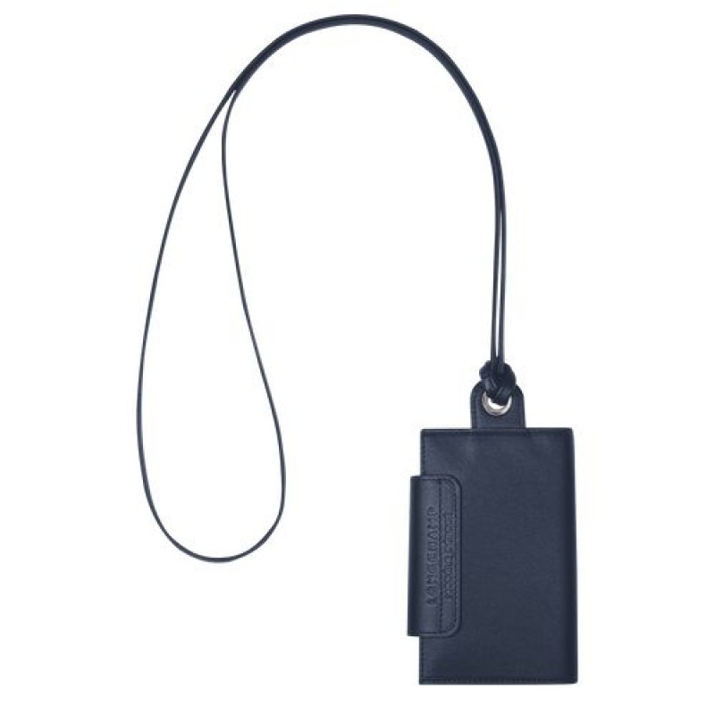 Longchamp Le Pliage Cuir Card holder with necklace Navy | RPSKBNZ-82