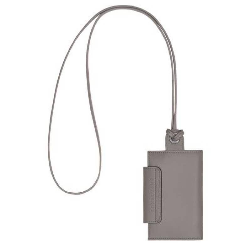 Longchamp Le Pliage Cuir Card holder with necklace Turtledove | VJSZTYU-03