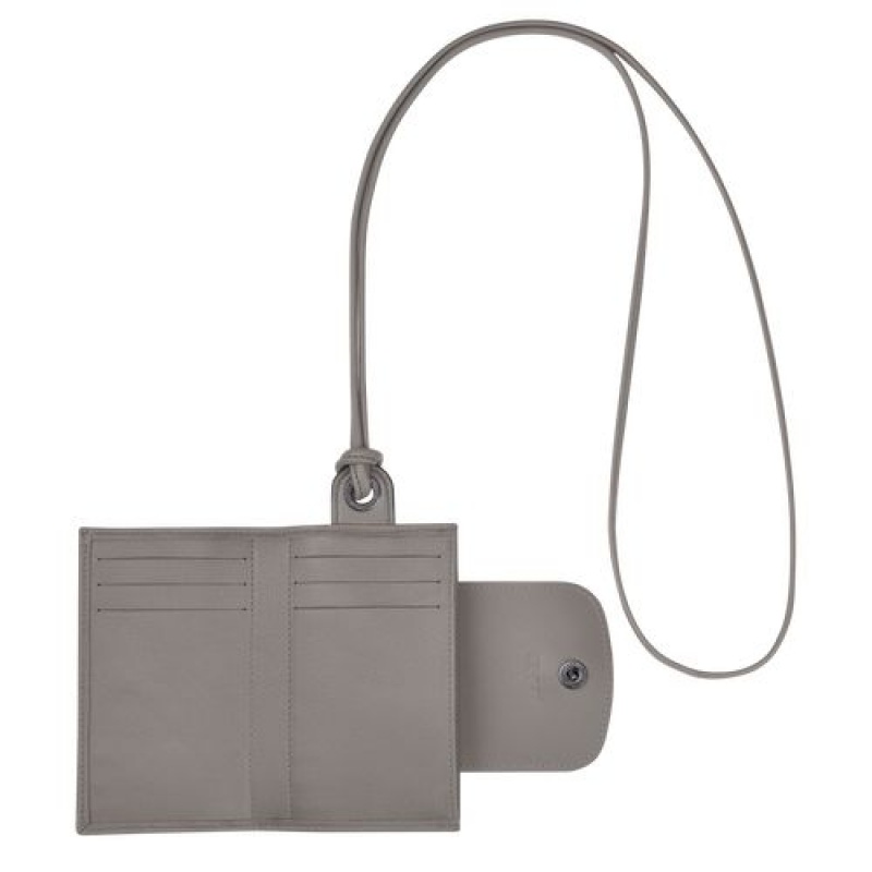 Longchamp Le Pliage Cuir Card holder with necklace Turtledove | AGDSEYW-89