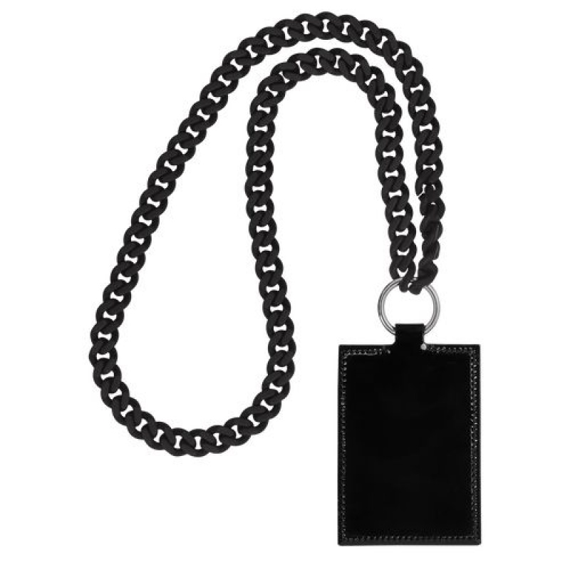 Longchamp Le Pliage Cuir Card holder with necklace Black | DFLSBXV-16